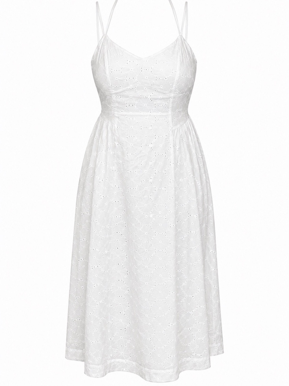 White Eyelet Midi Sundress with Spaghetti Straps